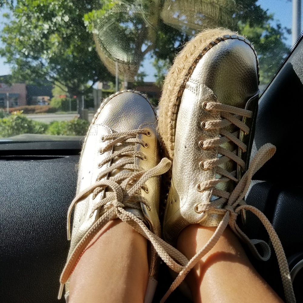 Steve Madden "Peck" gold espadrille platforms